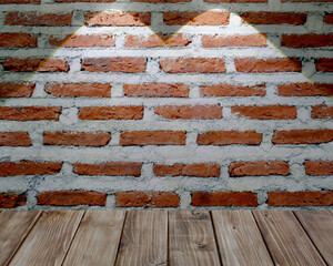 Wall Mural - light beam shines on wood floor and brick wall