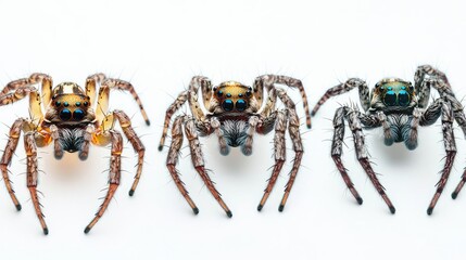 Poster - Close-up Views of Three Colorful Spiders Showcasing Distinct Features Generative AI