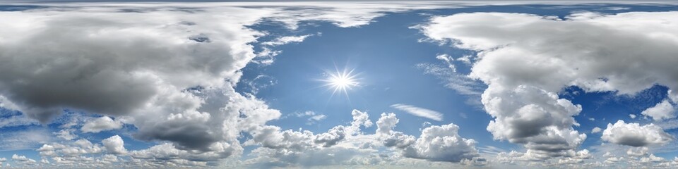 Wall Mural - blue sky hdri 360 panorama view with awesome white clouds with zenith for use in 3d graphics as sky 