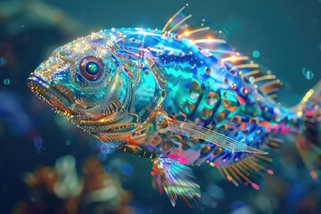 Aufkleber - A colorful fish with iridescent scales, perfect for use in nature or science illustrations