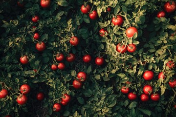 Poster - A bush full of ripe red tomatoes surrounded by green leaves