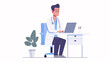 © Mahemud - Positive doctor sitting at a workplace and using a laptop.