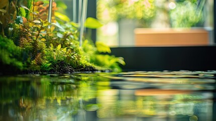 Poster - A close-up view of a water feature surrounded by lush greenery