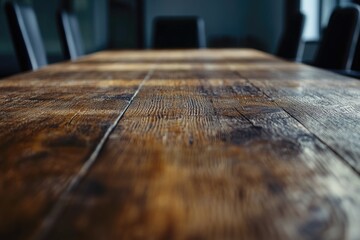 Aufkleber - Close-up of a wooden table with chairs, perfect for home or office use