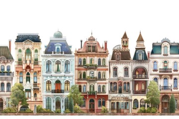 Poster - A cityscape with many buildings and windows, suitable for use in urban or architecture related contexts