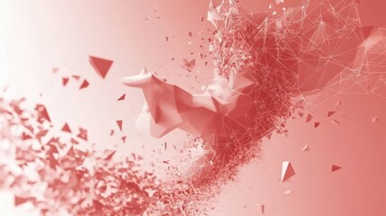Poster - Minimalist pastel pink background featuring a central text space surrounded by abstract polygons and triangles for a modern presentation feel