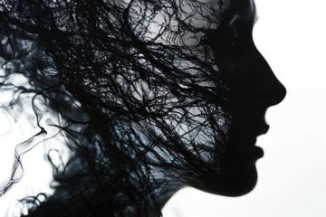 Wall Mural - Close-up shot of a person with long hair, isolated on a plain background