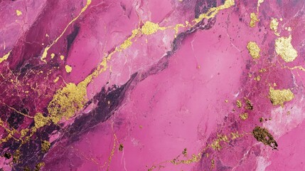 Canvas Print - Magenta marble texture featuring gold splashes luxurious pink background