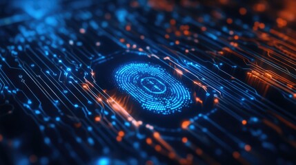 Aufkleber - Futuristic banner design illustrating secure online connections and cybersecurity with 2FA authentication and fingerprint login for professional enterprise resource planning ERP systems