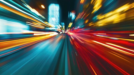 Poster - Abstract image depicting blurred motion of vehicles on a road during nighttime