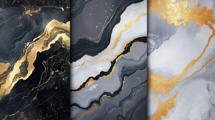 Poster - Stylish marble backgrounds featuring elaborate gold accents set against a striking grey and black backdrop