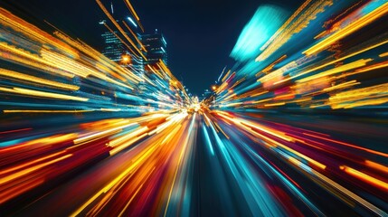 Poster - Abstract image depicting blurred motion of vehicles on a road during nighttime