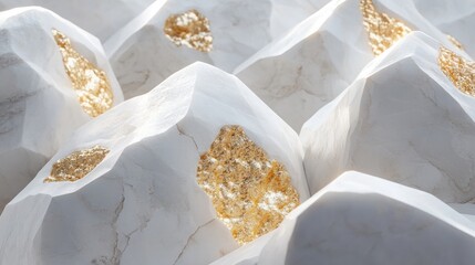 Poster - Abstract white marble stones featuring golden accents