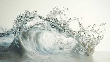Poster - A lively splash of water forms graceful waves showcasing a pristine clarity against a bright white backdrop