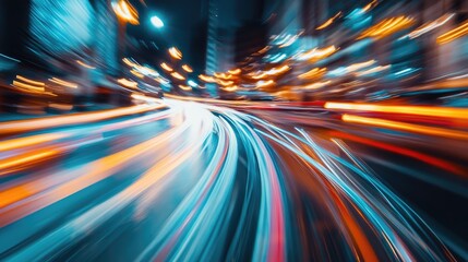 Poster - Abstract image depicting blurred motion of vehicles on a road during nighttime