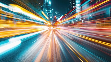Poster - Abstract image depicting blurred motion of vehicles on a road during nighttime