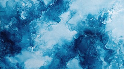 Poster - Abstract ocean blue marble liquid ink artwork on paper featuring original watercolor and alcohol ink techniques on a high quality textured surface