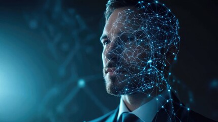 Aufkleber - A businessman utilizing facial recognition technology for enhancing the security of his savings account focusing on business technology and future innovations