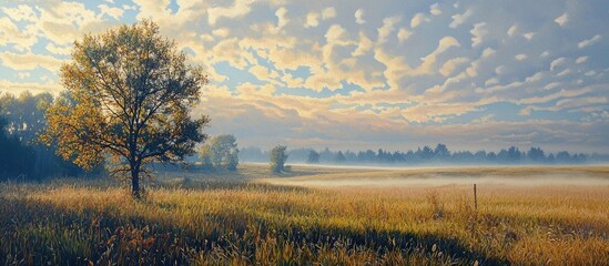 Poster - The Early Autumn Morning Mist In The Field