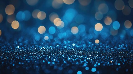 Poster - Abstract background with defocused holiday lights and blue glitter