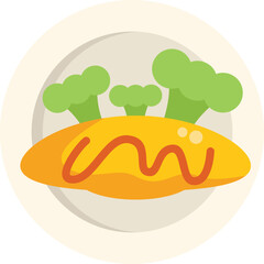 Wall Mural - This vector illustration shows an omelette served with broccoli on a plate, perfect for food and nutrition related projects