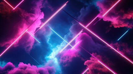 Poster - Digital neon lines intersecting clouds at night against a dark backdrop Abstract high tech design suitable for wallpaper backgrounds and banners A breakthrough in modern visual art