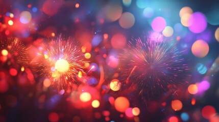Poster - Festive banner featuring bokeh lights and vibrant fireworks for the holiday season