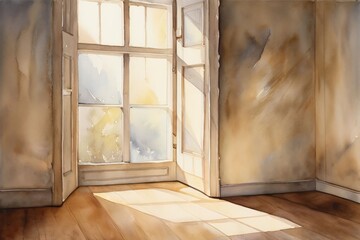 empty room with soft light a watercolor painting of an empty roo