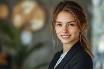 Smiling Businesswoman Portrait with Bright Eyes and Natural Light