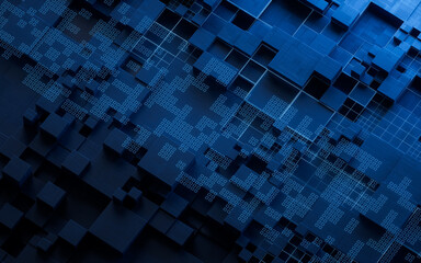 Poster - Metallic electronic cube circuit board, 3d rendering.