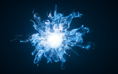 Wall Mural - blue flowing particles with explosive wave effect, 3d rendering.