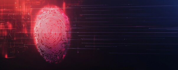 Poster - Glowing Fingerprint with Abstract Lines and Data Flow