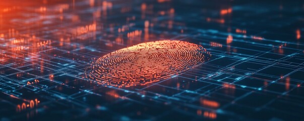 Poster - Digital Fingerprint on Abstract Circuit Board Background