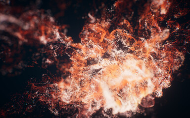 Wall Mural - red flowing particles with explosive wave effect, 3d rendering.