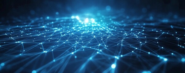 Poster - Abstract Network of Glowing Blue Lines and Points