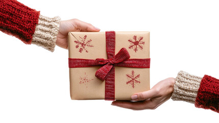 person giving christmas gift to other 