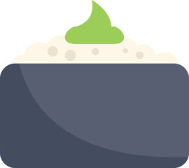Poster - Simple vector illustration of gunkan maki sushi, featuring a rectangular block of rice topped with a swirl of green wasabi
