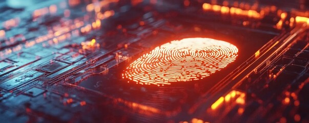 Poster - Glowing Fingerprint on Abstract Circuit Board
