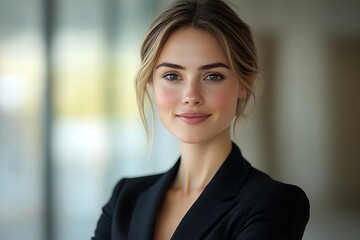 Wall Mural - Smiling Successful Businesswoman in Black Blazer - Portrait