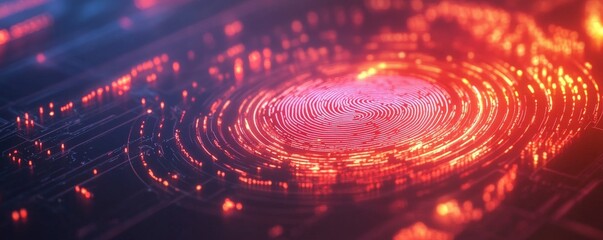 Poster - Glowing Fingerprint on a Digital Surface