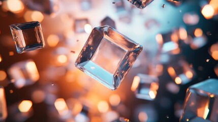 Aufkleber - Abstract background with floating, clear, glass squares reflecting light.