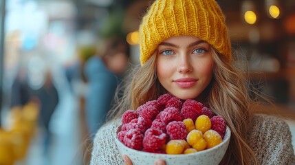 Woman Holding a Colorful Smoothie Bowl