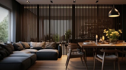 Wall Mural - room dark wood slats