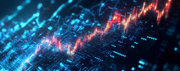 Poster - Abstract Digital Data Visualization with Red and Blue Glow