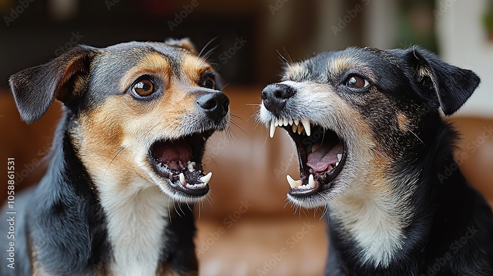 Two angry dogs baring their teeth, ready to attack, perfect for ...