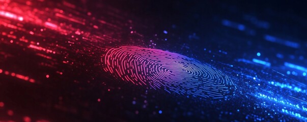 Poster - A Fingerprint Pattern Lit by Red and Blue Lights