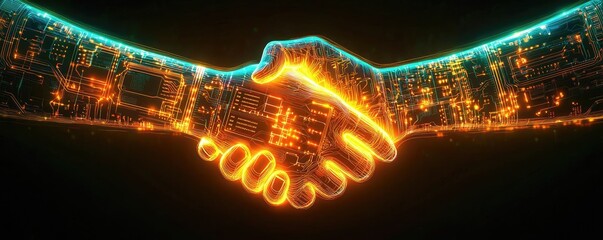 Poster - Digital handshake, symbolizing partnership and innovation in technology.