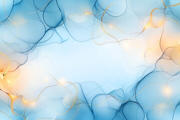Poster - Abstract blue and gold flowing shapes create a smooth, elegant background, perfect for creative projects, presentations, or digital art.