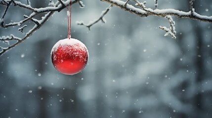 snowy red ball ornament