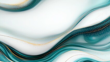 Poster - Elegant teal and gold abstract wave pattern, fluid lines creating a sense of motion and sophistication, perfect for modern design projects.